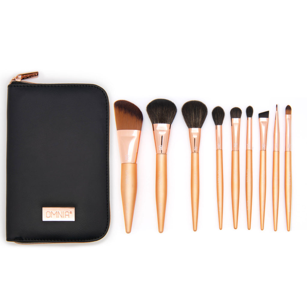 OMNIA® 10pc Rose Gold Travel Kit BOM-SET9RG - OMNIA® 9pc Rose Gold Kit makeup brushes